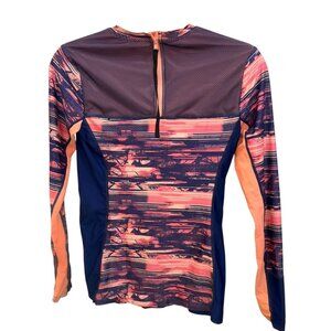 lole blue coral orange sunset print rash guard top S
